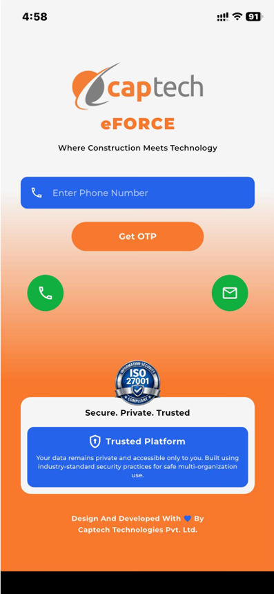 Captech eFORCE login screen