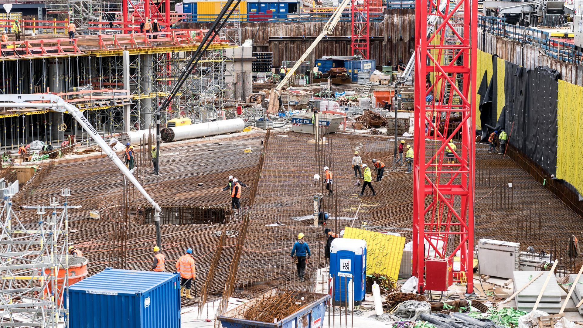 Rebar and formwork on a large construction site